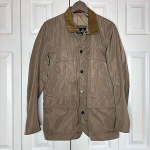 Barbour Mens Thurso Tan Field Jacket Corduroy Collar Dress Tartan Lining Size M